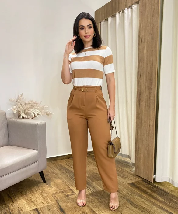 Calça Feminina Mary Alfaiataria Caramelo com Cinto - Fernanda Ramos Store