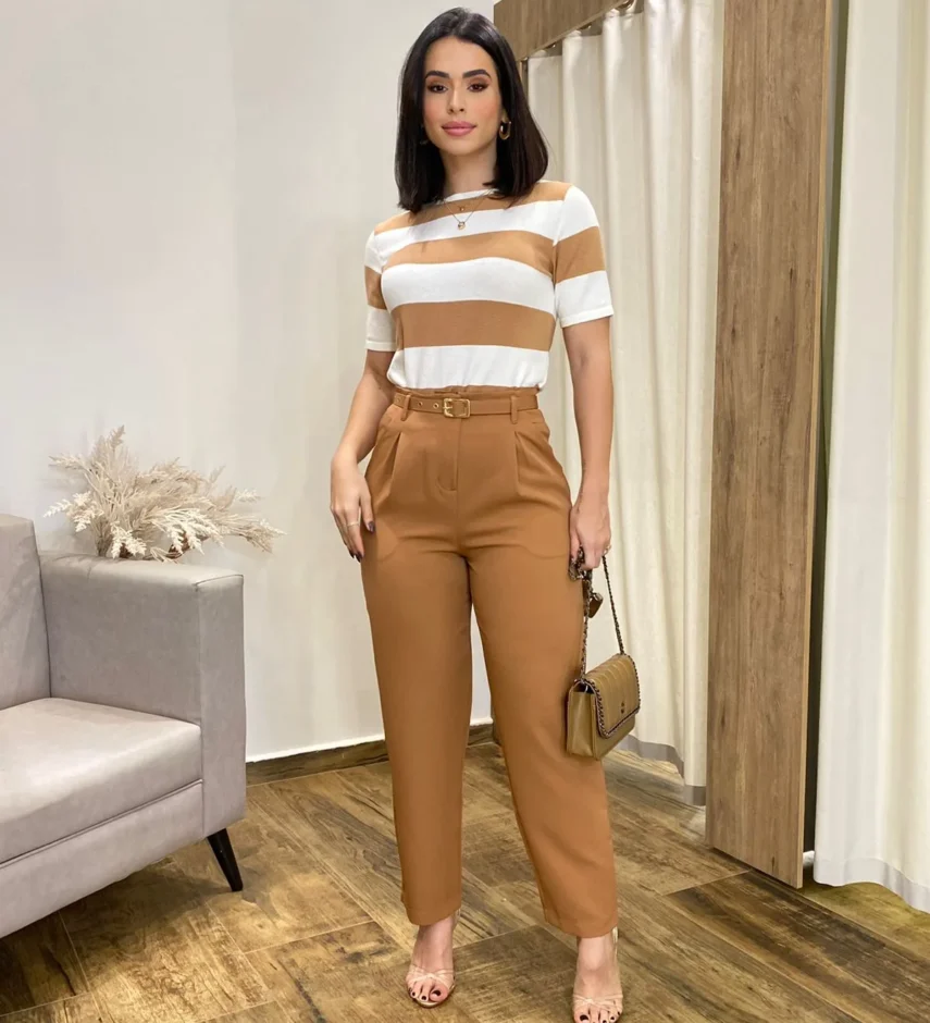 Calça Feminina Mary Alfaiataria Caramelo com Cinto - Fernanda Ramos Store
