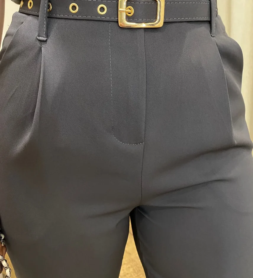 Calça Feminina Mary Alfaiataria Cinza com Cinto - Fernanda Ramos Store