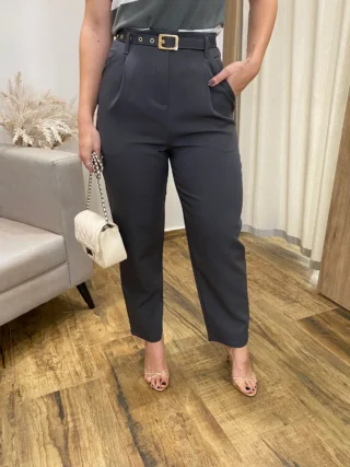 Calça Feminina Mary Alfaiataria Cinza com Cinto - Fernanda Ramos Store