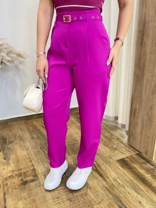 Calça Feminina Mary Alfaiataria Fúcsia com Cinto - Fernanda Ramos Store