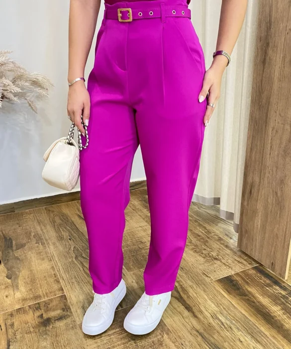 Calça Feminina Mary Alfaiataria Fúcsia com Cinto - Fernanda Ramos Store