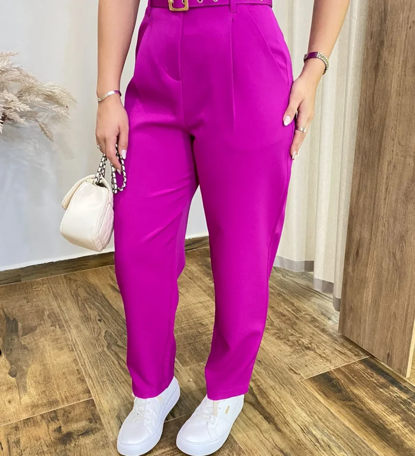 Calça Feminina Mary Alfaiataria Fúcsia com Cinto - Fernanda Ramos Store