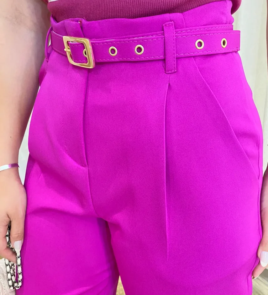 Calça Feminina Mary Alfaiataria Fúcsia com Cinto - Fernanda Ramos Store