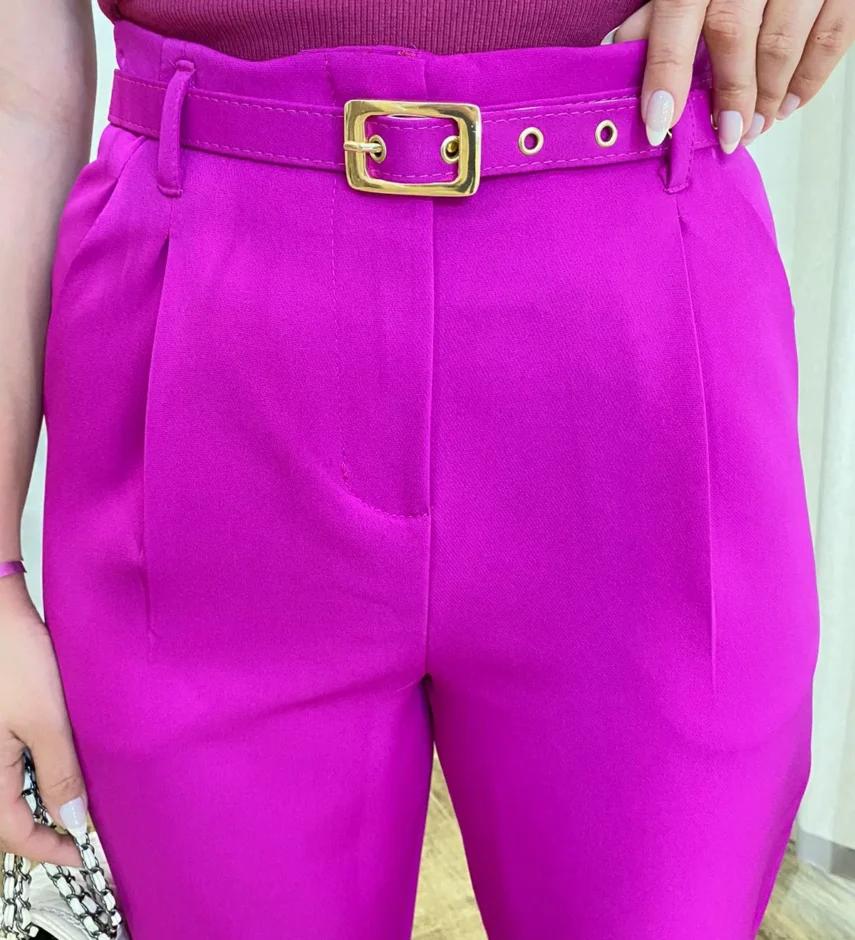 Calça Feminina Mary Alfaiataria Fúcsia com Cinto - Fernanda Ramos Store