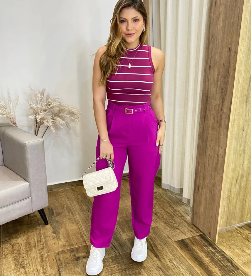 Calça Feminina Mary Alfaiataria Fúcsia com Cinto - Fernanda Ramos Store