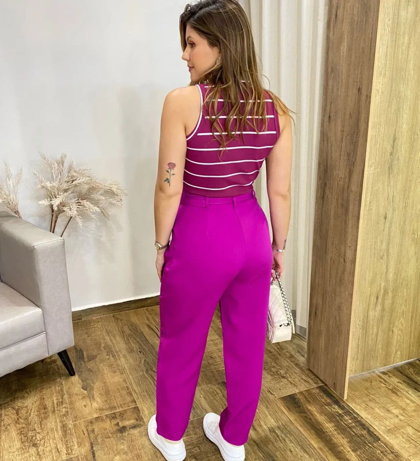 Calça Feminina Mary Alfaiataria Fúcsia com Cinto - Fernanda Ramos Store