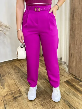 Calça Feminina Mary Alfaiataria Fúcsia com Cinto - Fernanda Ramos Store