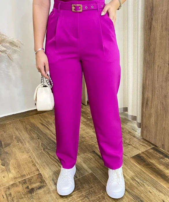 Calça Feminina Mary Alfaiataria Fúcsia com Cinto - Fernanda Ramos Store