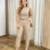 Calça Feminina Mom Sarja com Cinto Caqui - Fernanda Ramos Store