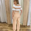 Calça Feminina Pantalona Alfaiataria Eloá com Cinto Bege - Fernanda Ramos Store