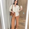 Calça Feminina Pantalona Alfaiataria Eloá com Cinto Caramelo - Fernanda Ramos Store