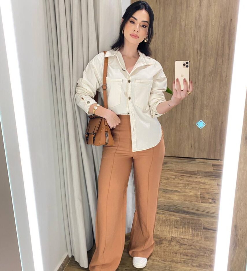 Calça Feminina Pantalona Alfaiataria Eloá com Cinto Caramelo - Fernanda Ramos Store