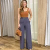 Calça Feminina Pantalona Alfaiataria Eloá com Cinto Cinza - Fernanda Ramos Store