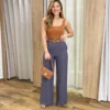 Calça Feminina Pantalona Alfaiataria Eloá com Cinto Cinza - Fernanda Ramos Store