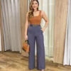 Calça Feminina Pantalona Alfaiataria Eloá com Cinto Cinza - Fernanda Ramos Store