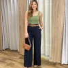 Calça Feminina Pantalona Alfaiataria Eloá com Cinto Preta - Fernanda Ramos Store