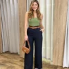 Calça Feminina Pantalona Alfaiataria Eloá com Cinto Preta - Fernanda Ramos Store