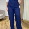 Calça Feminina Pantalona Bia Viscolinho Azul Marinho - Fernanda Ramos Store