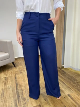 Calça Feminina Pantalona Bia Viscolinho Azul Marinho - Fernanda Ramos Store