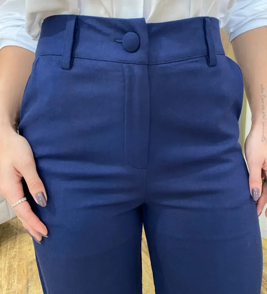 Calça Feminina Pantalona Bia Viscolinho Azul Marinho - Fernanda Ramos Store