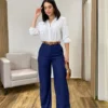 Calça Feminina Pantalona Bia Viscolinho Azul Marinho - Fernanda Ramos Store