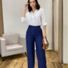 Calça Feminina Pantalona Bia Viscolinho Azul Marinho - Fernanda Ramos Store