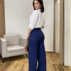 Calça Feminina Pantalona Bia Viscolinho Azul Marinho - Fernanda Ramos Store