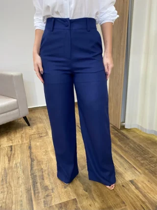 Calça Feminina Pantalona Bia Viscolinho Azul Marinho - Fernanda Ramos Store