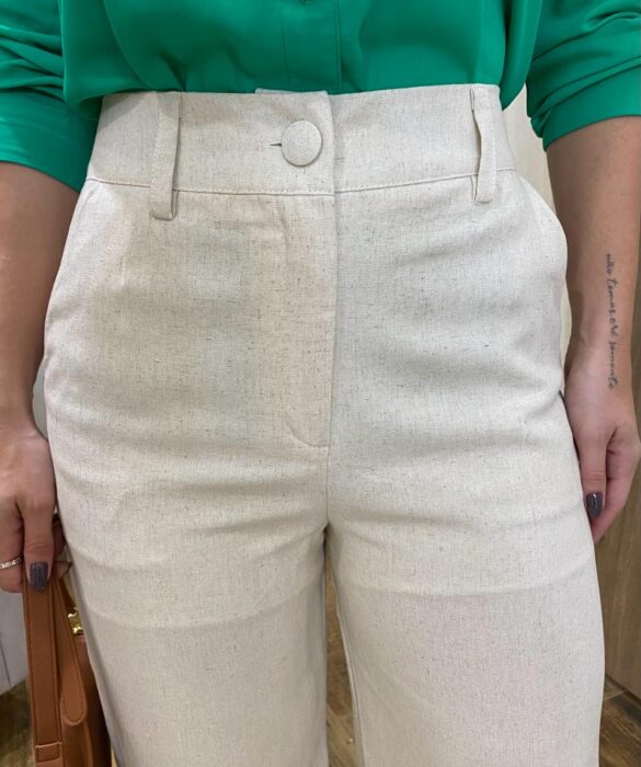 Calça Feminina Pantalona Bia Viscolinho Cru - Fernanda Ramos Store