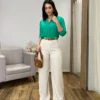 Calça Feminina Pantalona Bia Viscolinho Cru - Fernanda Ramos Store