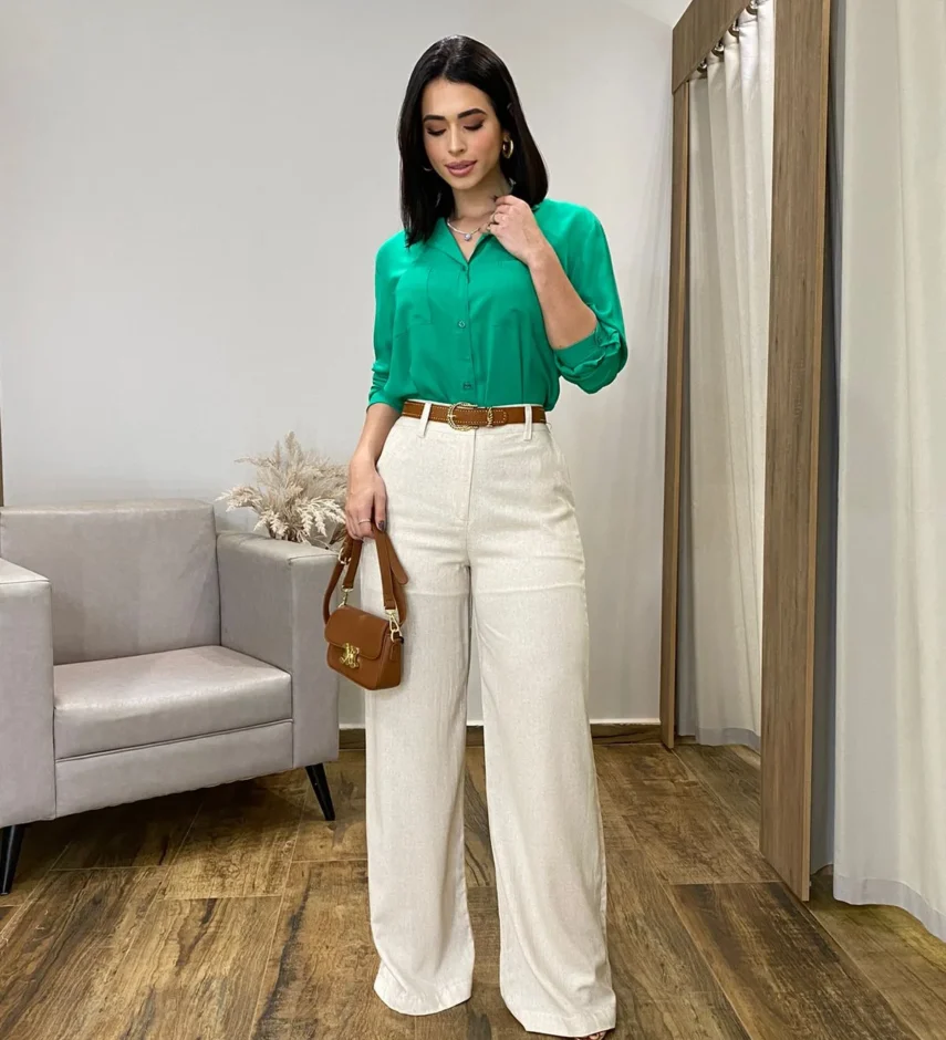 Calça Feminina Pantalona Bia Viscolinho Cru - Fernanda Ramos Store
