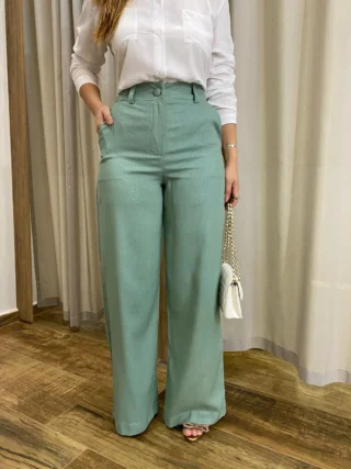 Calça Feminina Pantalona Bia Viscolinho Verde Menta - Fernanda Ramos Store