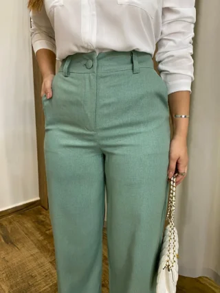 Calça Feminina Pantalona Bia Viscolinho Verde Menta - Fernanda Ramos Store