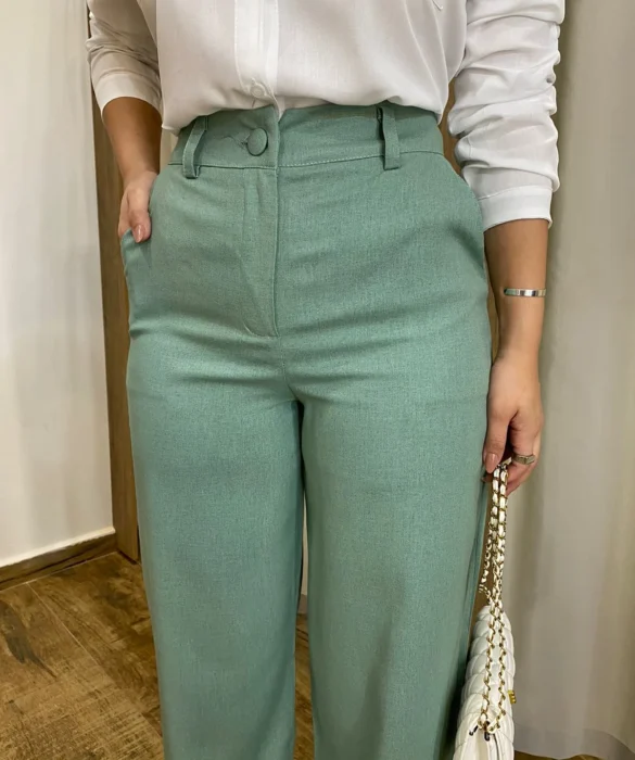 Calça Feminina Pantalona Bia Viscolinho Verde Menta - Fernanda Ramos Store