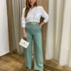 Calça Feminina Pantalona Bia Viscolinho Verde Menta - Fernanda Ramos Store