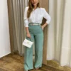 Calça Feminina Pantalona Bia Viscolinho Verde Menta - Fernanda Ramos Store