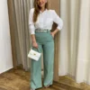 Calça Feminina Pantalona Bia Viscolinho Verde Menta - Fernanda Ramos Store