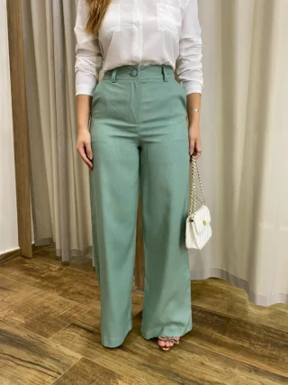 Calça Feminina Pantalona Bia Viscolinho Verde Menta - Fernanda Ramos Store