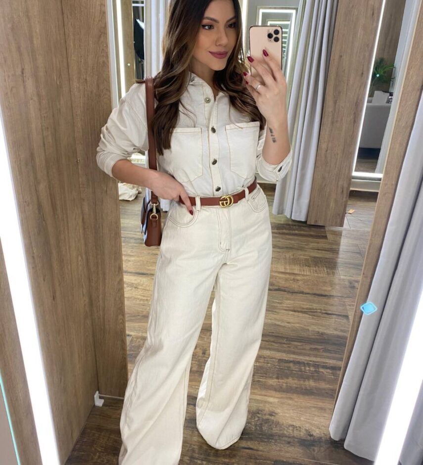 Calça Feminina Wide Leg Pantalona Lari Jeans Cru - Fernanda Ramos Store