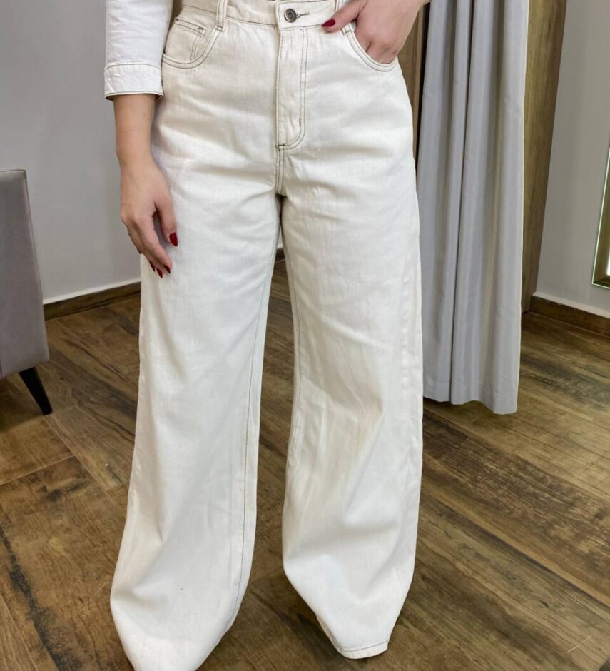 Calça Feminina Wide Leg Pantalona Lari Jeans Cru - Fernanda Ramos Store