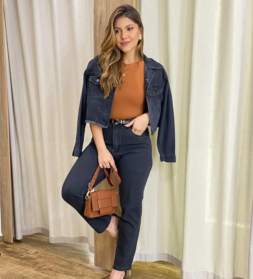 Calça Jeans Feminina Mom Stella Preta - Fernanda Ramos Store