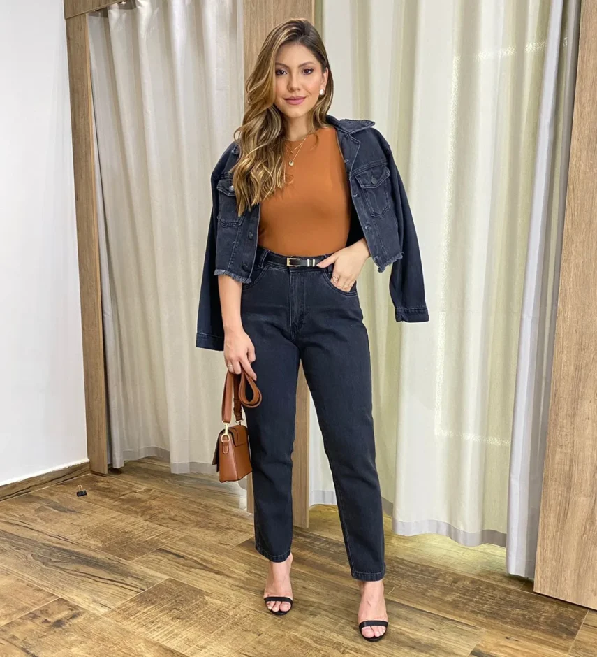 Calça Jeans Feminina Mom Stella Preta - Fernanda Ramos Store