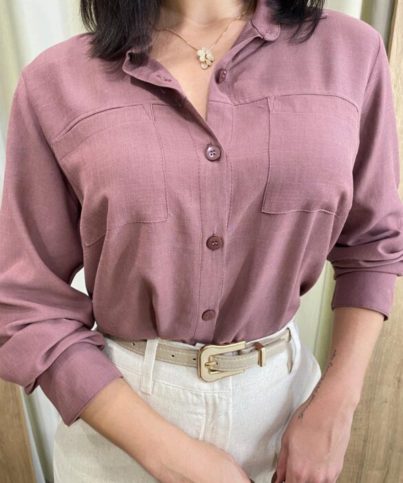 Camisa Feminina Manga Longa Júlia Viscolinho Rosé - Fernanda Ramos Store