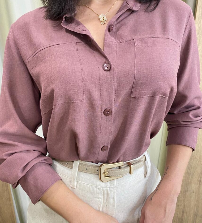 Camisa Feminina Manga Longa Júlia Viscolinho Rosé - Fernanda Ramos Store