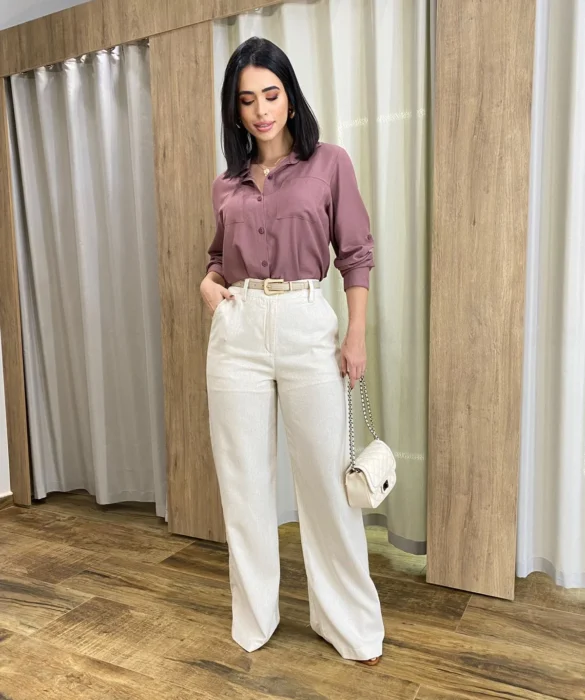 Camisa Feminina Manga Longa Júlia Viscolinho Rosé - Fernanda Ramos Store