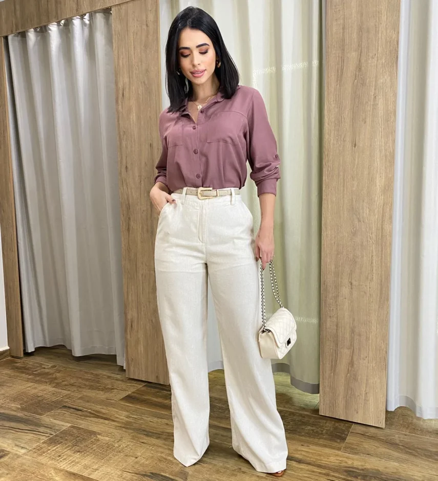 Camisa Feminina Manga Longa Júlia Viscolinho Rosé - Fernanda Ramos Store