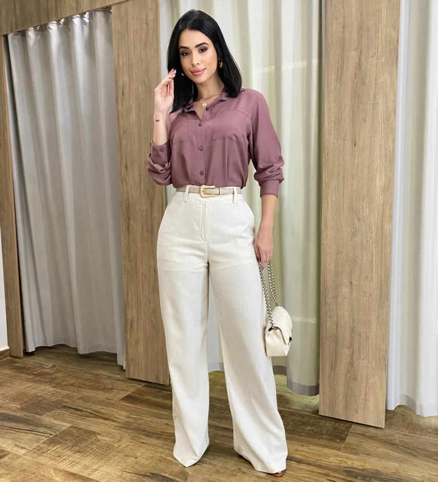 Camisa Feminina Manga Longa Júlia Viscolinho Rosé - Fernanda Ramos Store