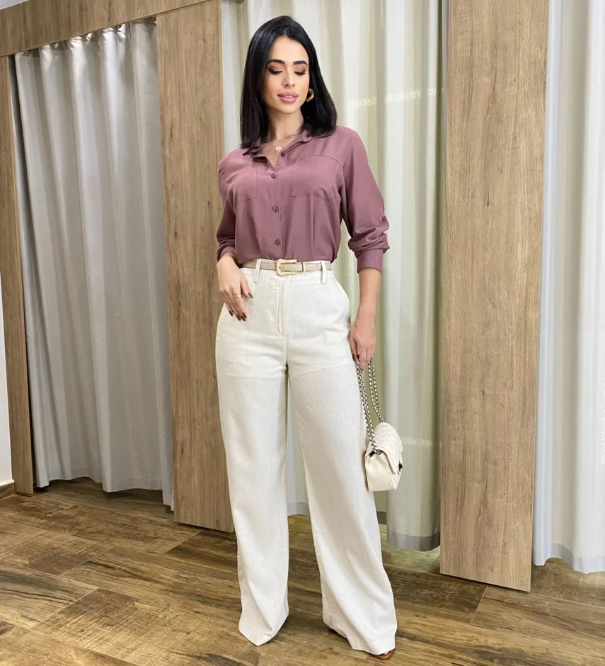 Camisa Feminina Manga Longa Júlia Viscolinho Rosé - Fernanda Ramos Store