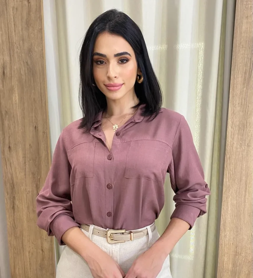 Camisa Feminina Manga Longa Júlia Viscolinho Rosé - Fernanda Ramos Store